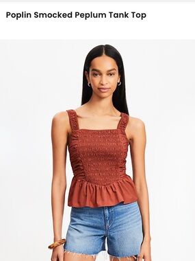 LOFT Rust Smocked Peplum Tank Top Size 2 Regular